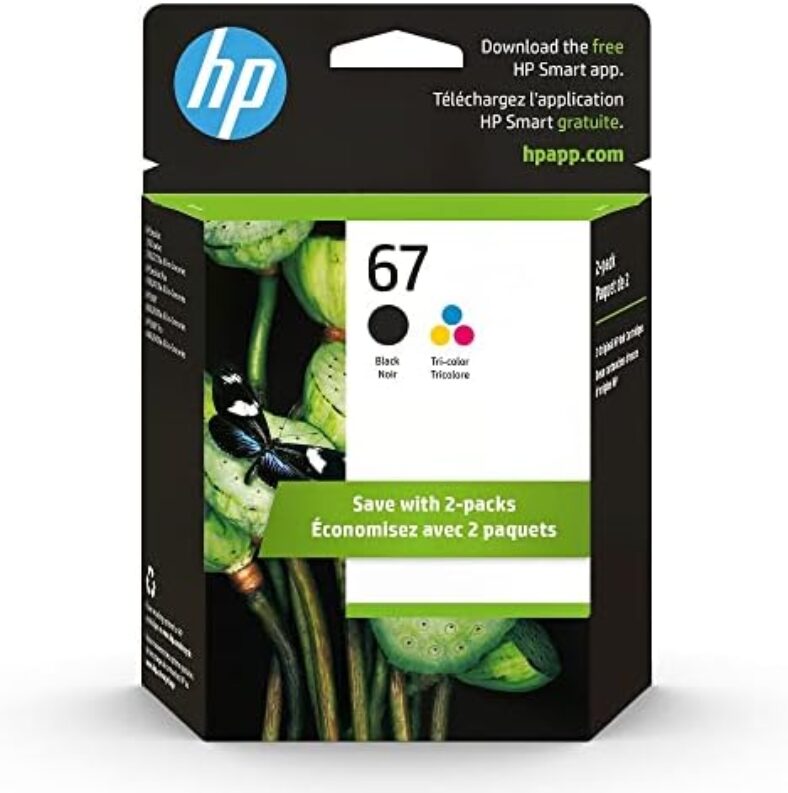 HP 67 Black/Tri-color Ink Cartridges (2 Count – Pack of 1) | Works with HP DeskJet 1255, 2700, 4100 Series, HP ENVY 6000, 6400 Series | Eligible for Instant Ink | 3YP29AN