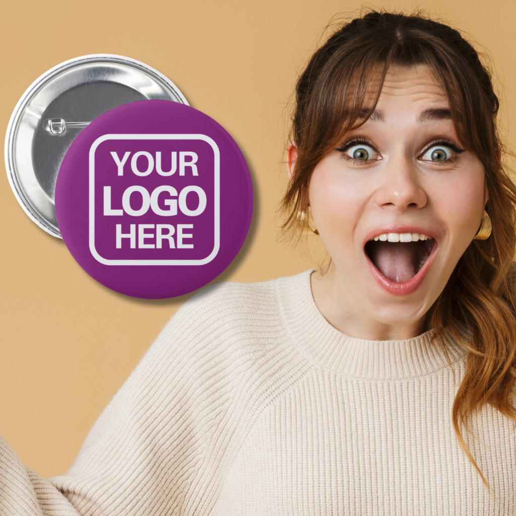 Customize this modern magenta Button by adding your Logo and create your own Promotional Products for your Business