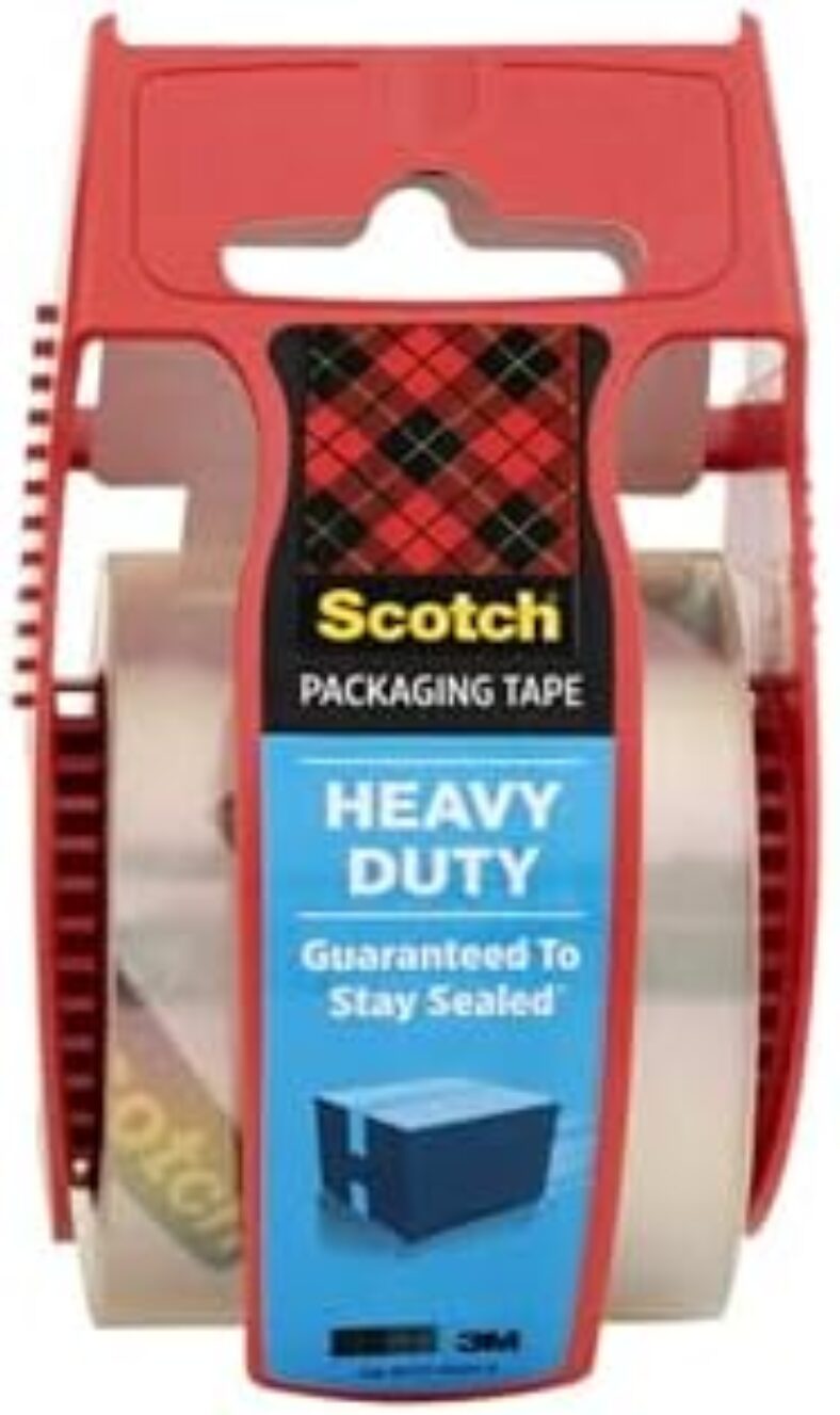 Scotch Heavy Duty Shipping Packaging Tape, 1.88″x 27.7 yd, Great for Packing, Shipping & Moving, Clear, 1 Dispensered Roll (142L)