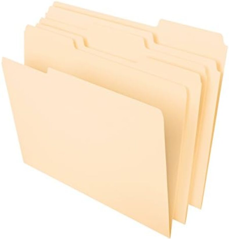 Pendaflex File Folders, Letter Size, 8-1/2″ x 11″, Classic Manila, 1/3-Cut Tabs in Left, Right, Center Positions, 100 Per Box (65213)