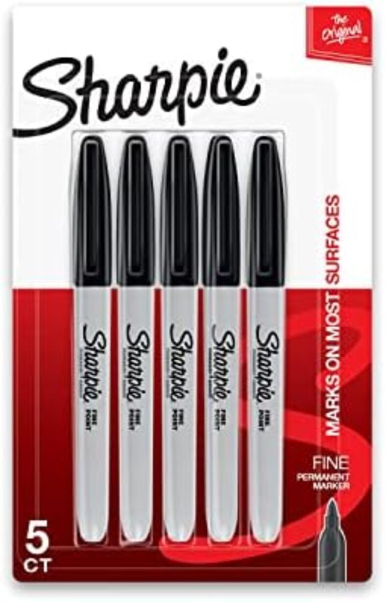 Sharpie Permanent Markers, Fine Point, Black, 5 Count