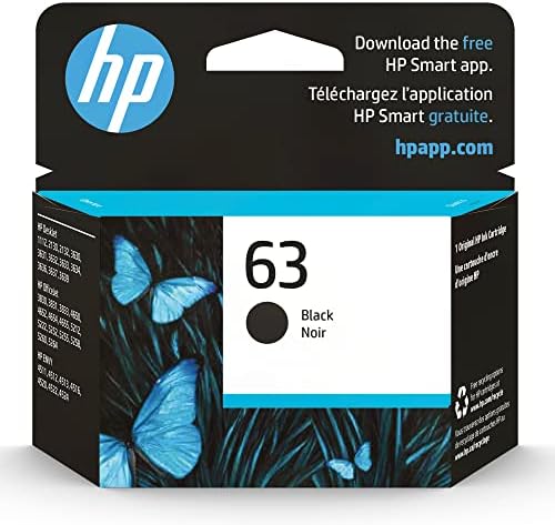 HP 63 Black Ink Cartridge | Works with HP DeskJet 1112, 2130, 3630 Series; HP ENVY 4510, 4520 Series; HP OfficeJet 3830, 4650, 5200 Series | Eligible for Instant Ink | F6U62AN