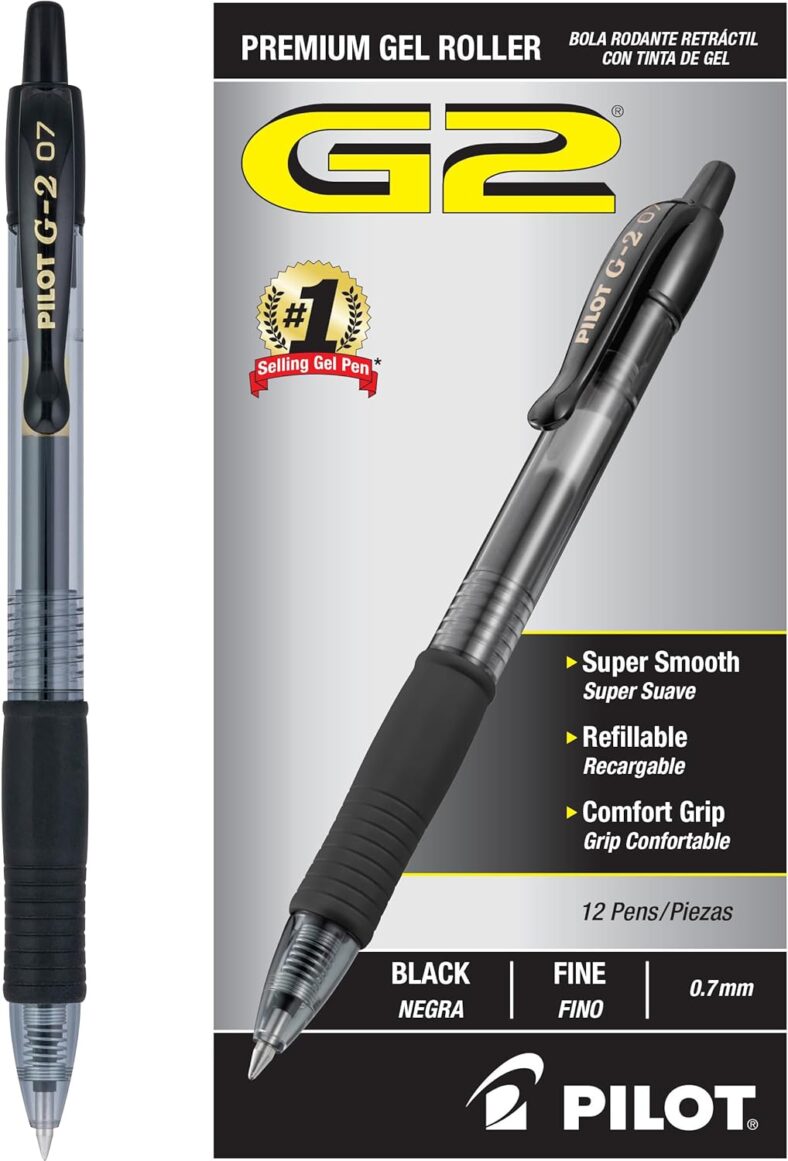 Pilot, G2 Premium Gel Roller Pens, Fine Point 0.7 mm, Black, Pack of 12 (Dozen Box)