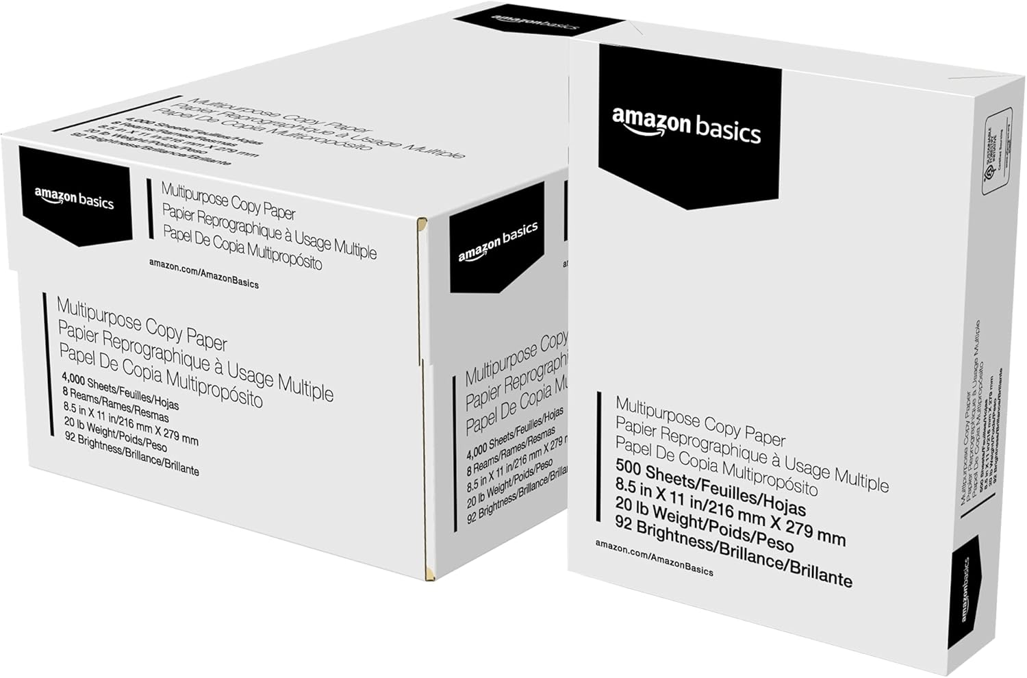 Amazon Basics Multipurpose Copy Printer Paper, 8.5″ x 11″, 20 lb, 8 Reams, 4000 Sheets, 92 Bright, White