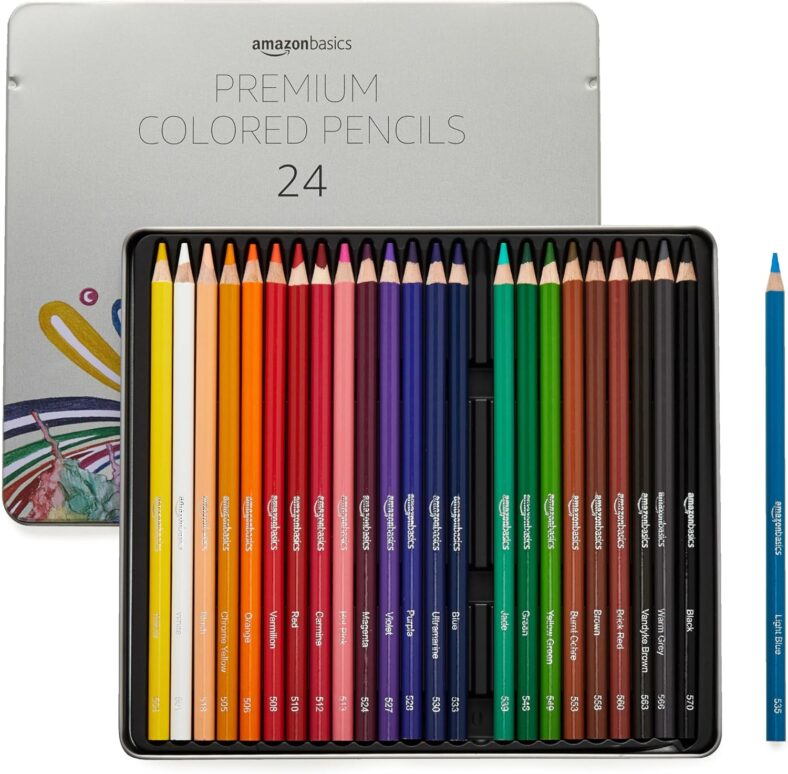 Amazon Basics – Premium Colored Pencils, Soft Core, 24 Count (Pack of 1), Multicolor