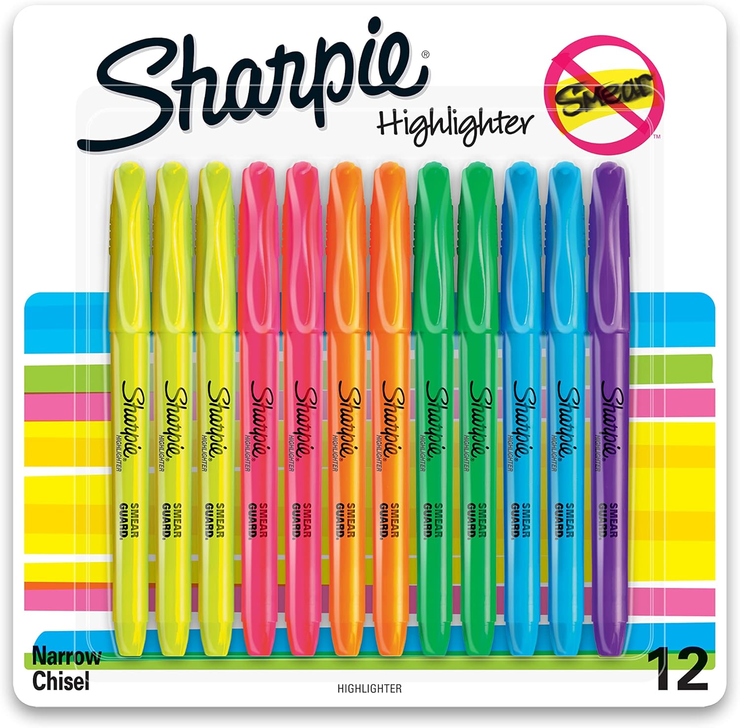 Sharpie Pocket Style Highlighters, Chisel Tip Highlighter Marker Set, Assorted Fluorescent Highlighters, Perfect For Office Supplies, School Supplies, 12 Count