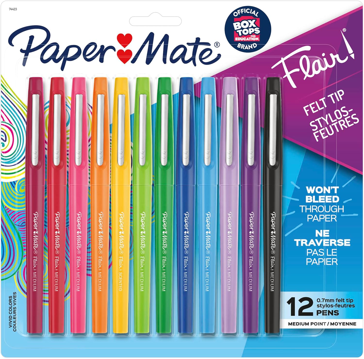 Paper Mate Flair Felt Tip Pens | Medium Point 0.7 Millimeter Marker Pens | School Supplies for Teachers & Students | Assorted Colors, 12 Count