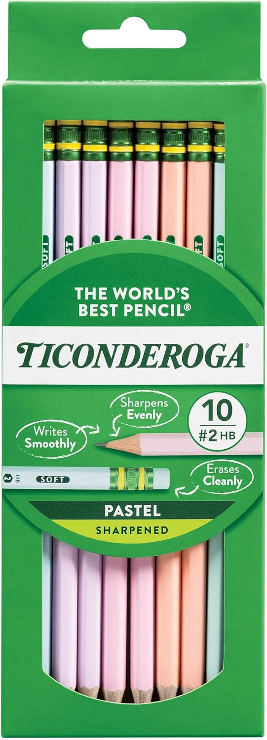 Ticonderoga® Pastel Pencils, #2 Soft, Assorted Colors, Pack of 10 Pencils