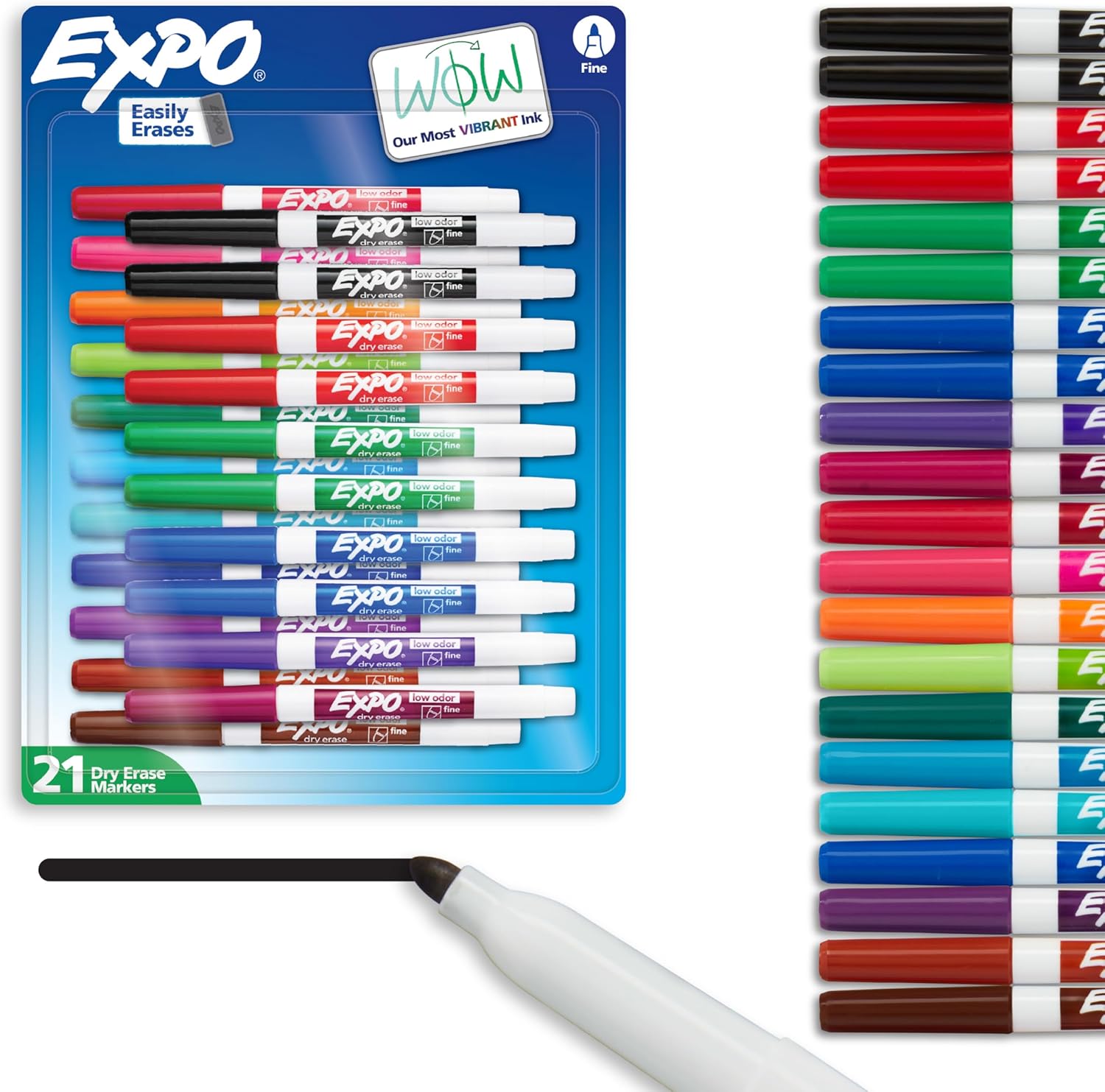 EXPO Dry Erase Markers, Whiteboard Markers with Low Odor Ink, Fine Tip, Assorted Vibrant Colors, 21 Count