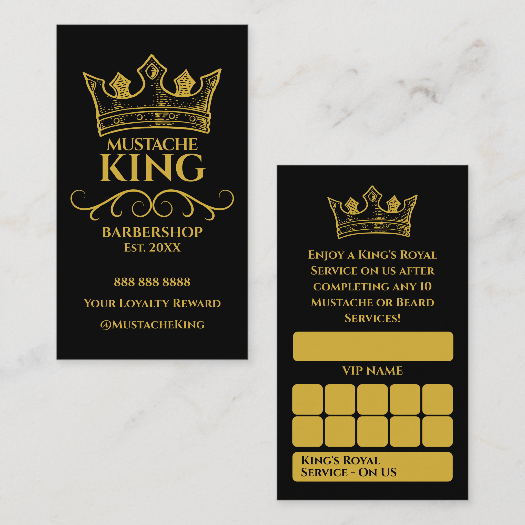 Gold Crown King Mustache Barbershop Reward Loyalty Card